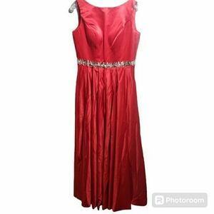 Elegant Red Sleeveless Evening Gown with Embellished Waist | 12